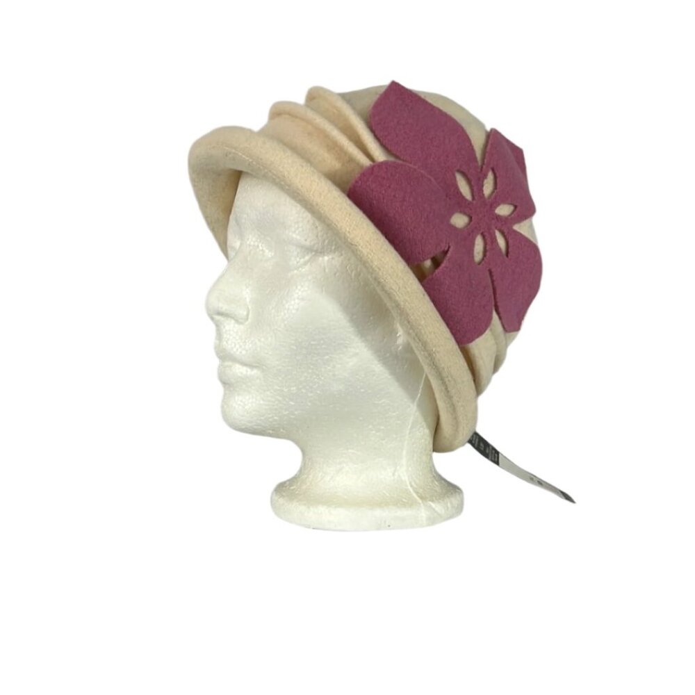 Parkhurst Womens Cloche Crème Pink Flower Hat Lined Brim